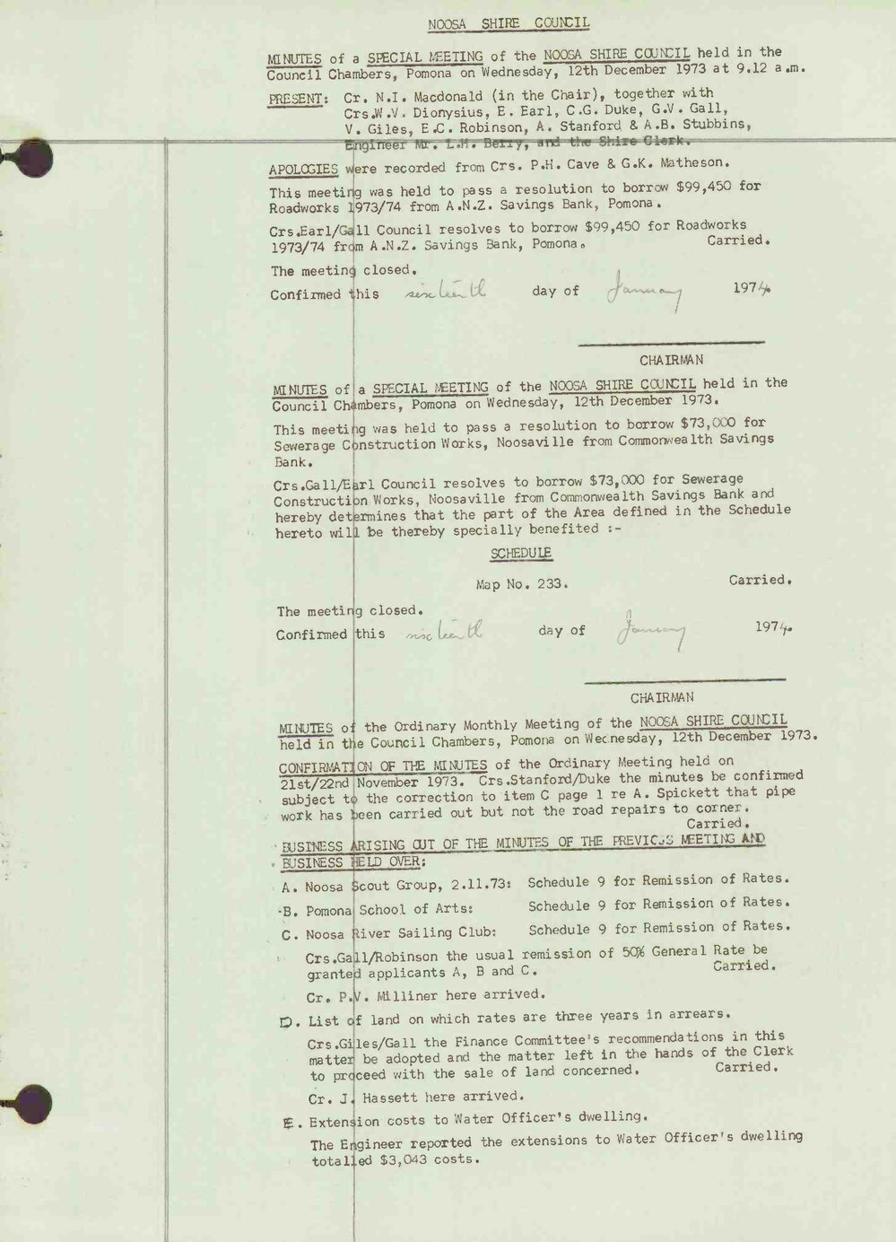 Noosa Shire Council Meeting Minutes 1973_12_12 Ordinary Meeting