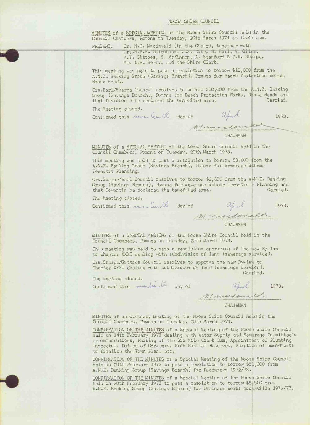 Noosa Shire Council Meeting Minutes 1973_03_20 Special Meeting 2