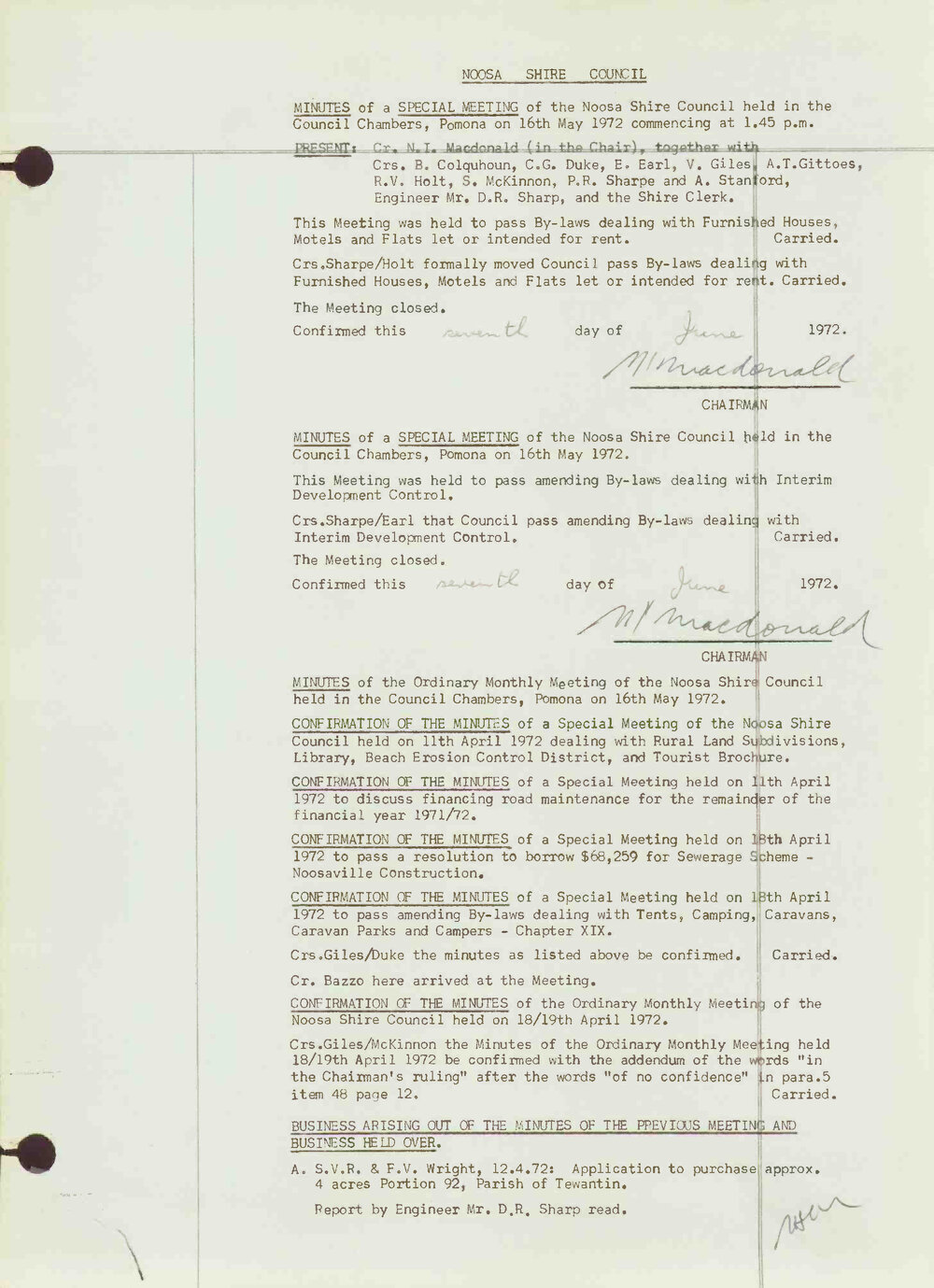 Noosa Shire Council Meeting Minutes 1972_05_16 Ordinary Meeting