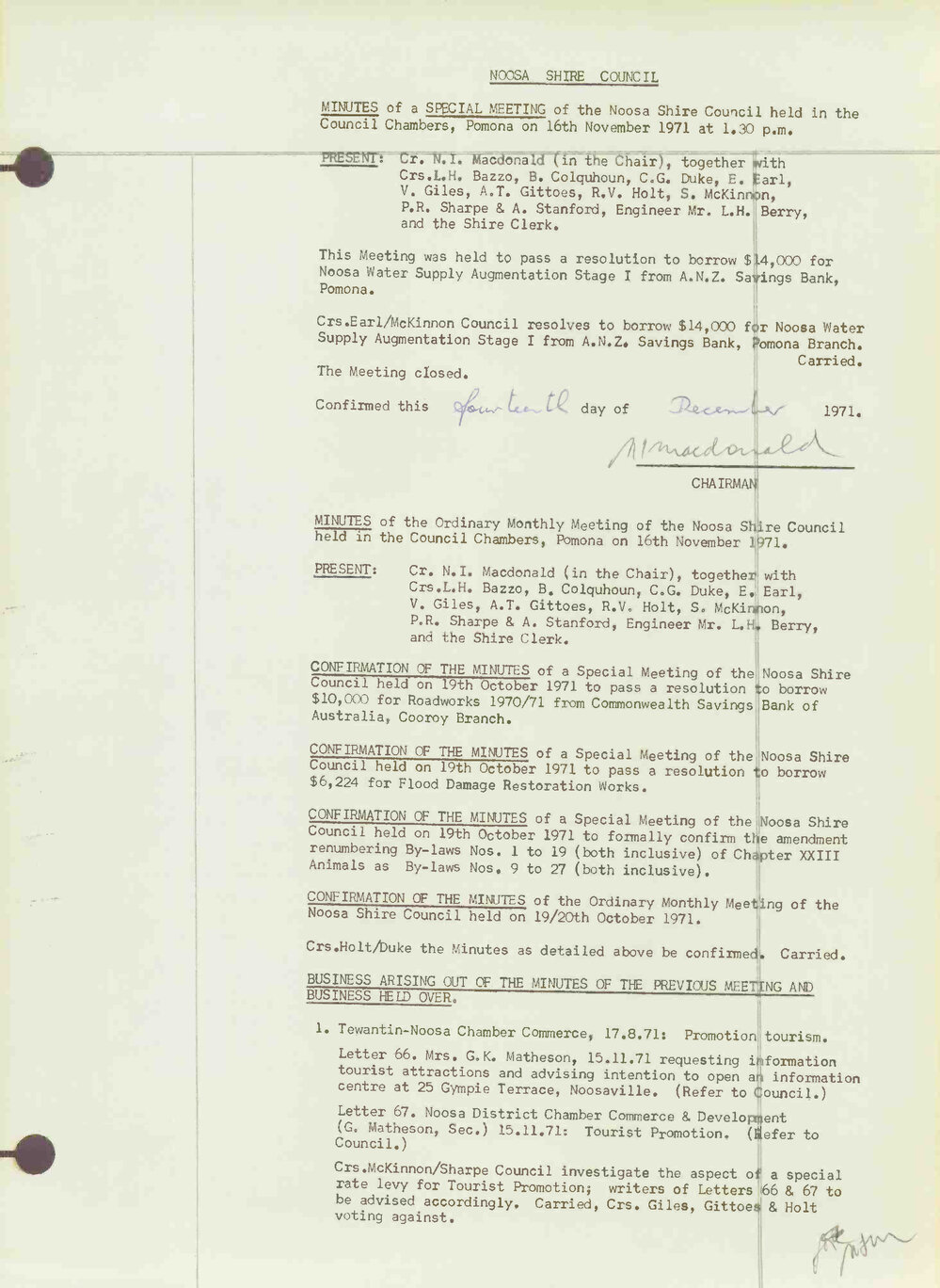 Noosa Shire Council Meeting Minutes 1971_11_16 Ordinary Meeting