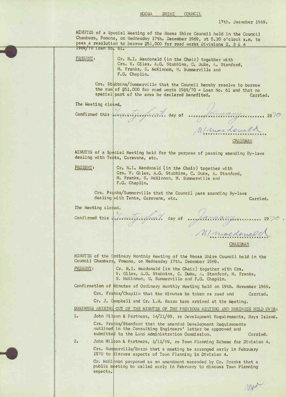 Noosa Shire Council Meeting Minutes 1969_12_17 Special Meeting 1