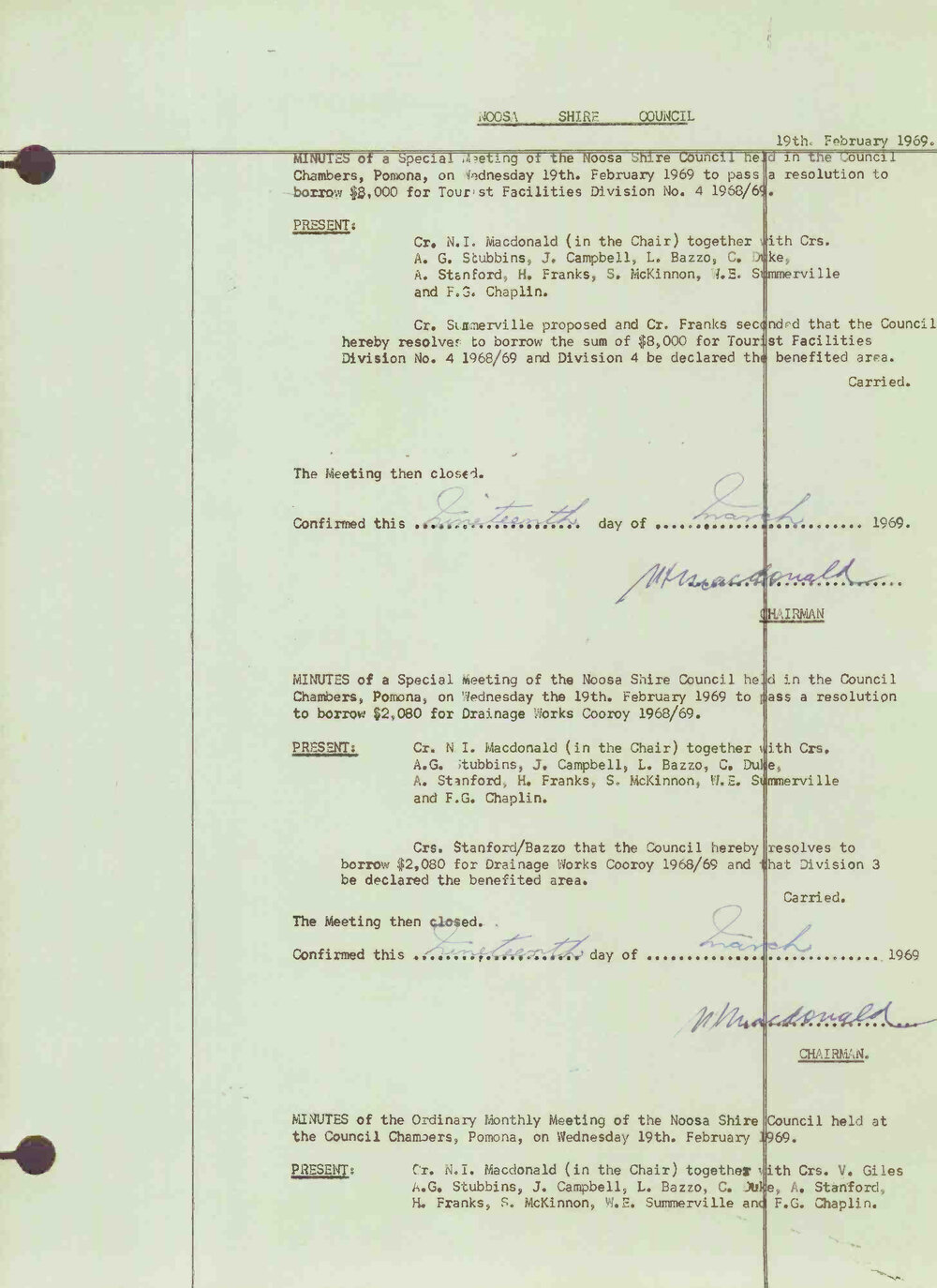 Noosa Shire Council Meeting Minutes 1969_02_19 Special Meeting 1