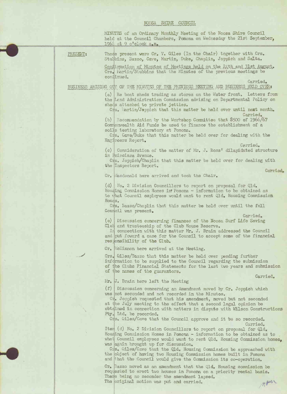Noosa Shire Council Meeting Minutes 1966_09_21 Ordinary Meeting