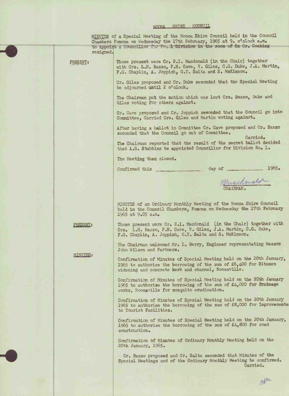 Noosa Shire Council Meeting Minutes 1965_02_17 Ordinary Meeting