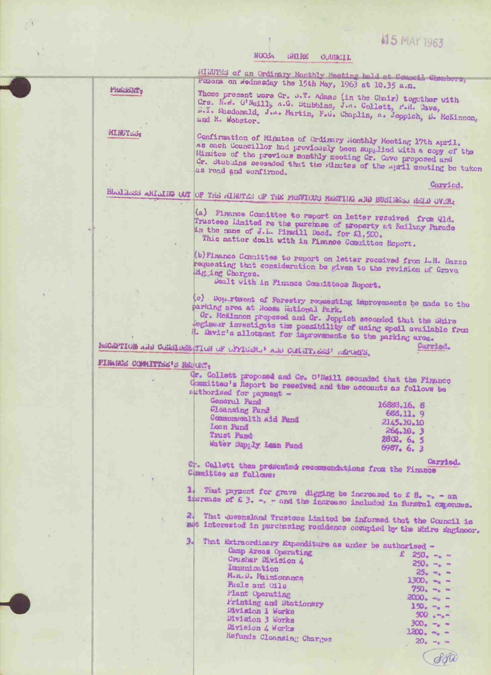 Noosa Shire Council Meeting Minutes 1963_05_15 Ordinary Meeting