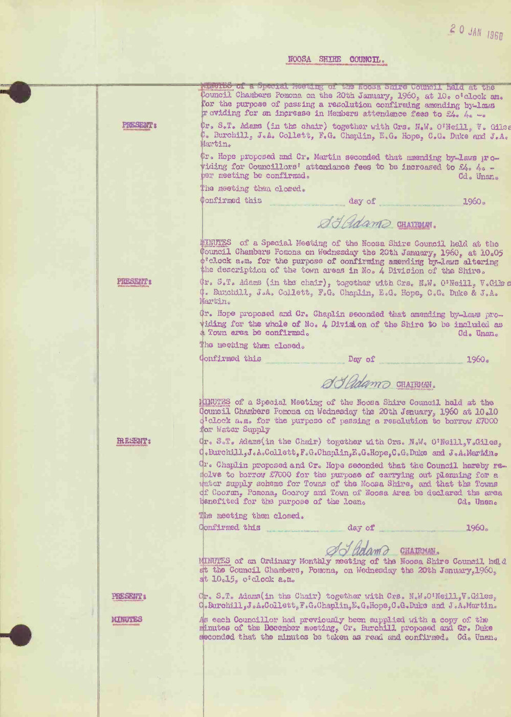 Noosa Shire Council Meeting Minutes 1960_01_20 Ordinary Meeting