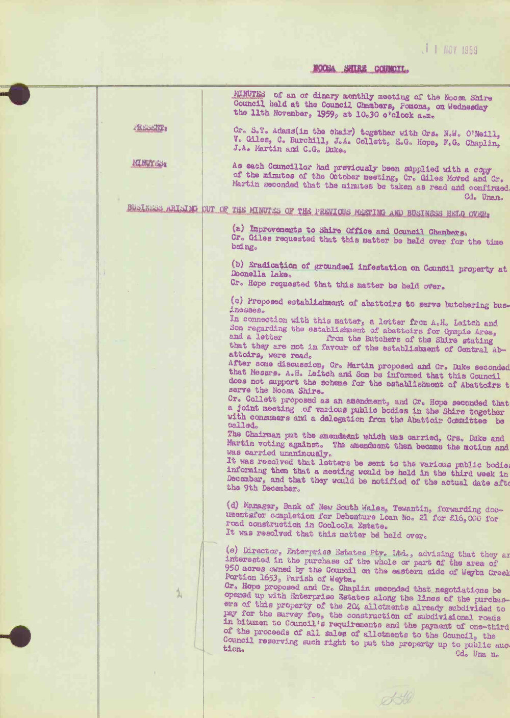 Noosa Shire Council Meeting Minutes 1959_11_11 Ordinary Meeting