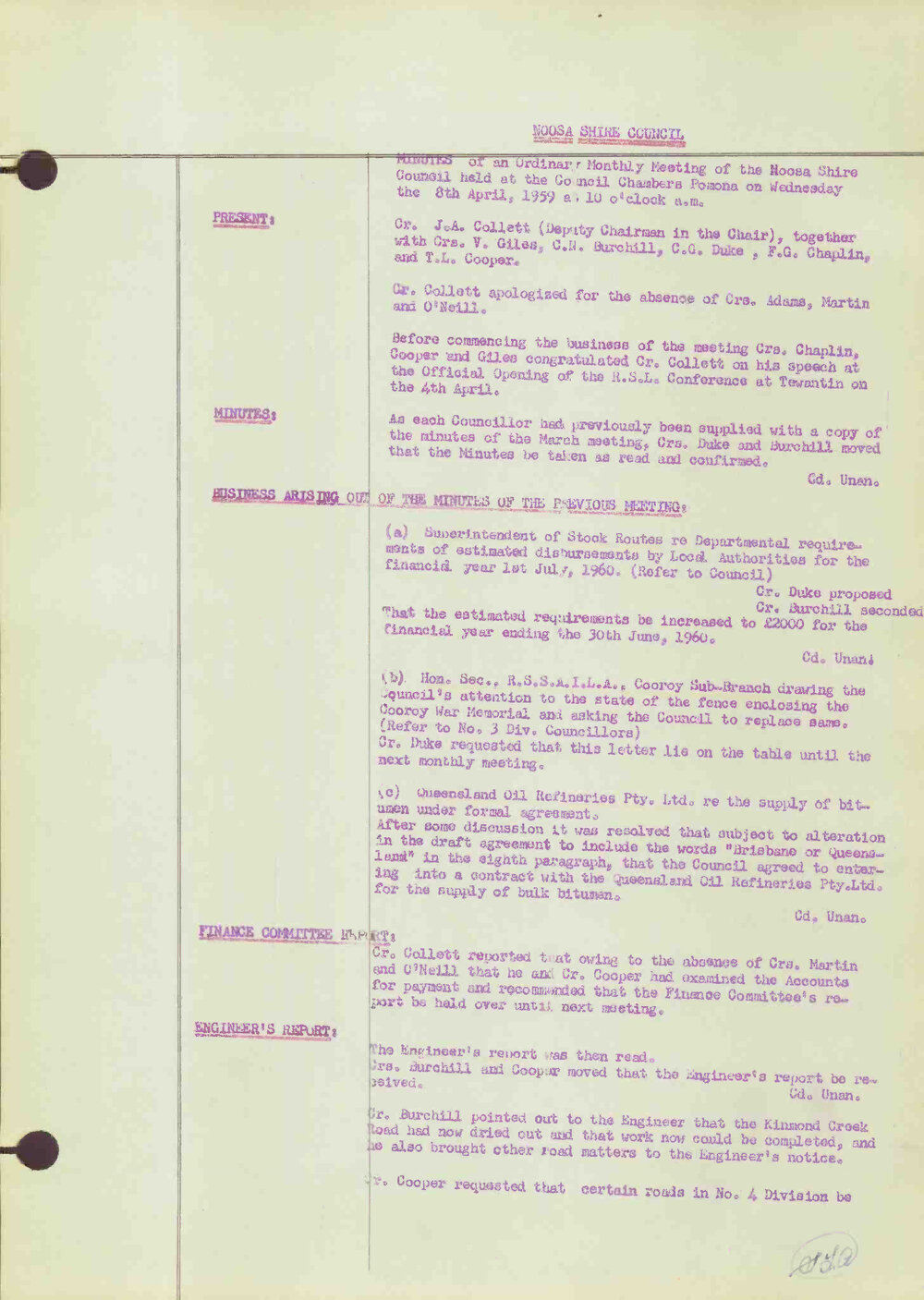 Noosa Shire Council Meeting Minutes 1959_04_08 Ordinary Meeting