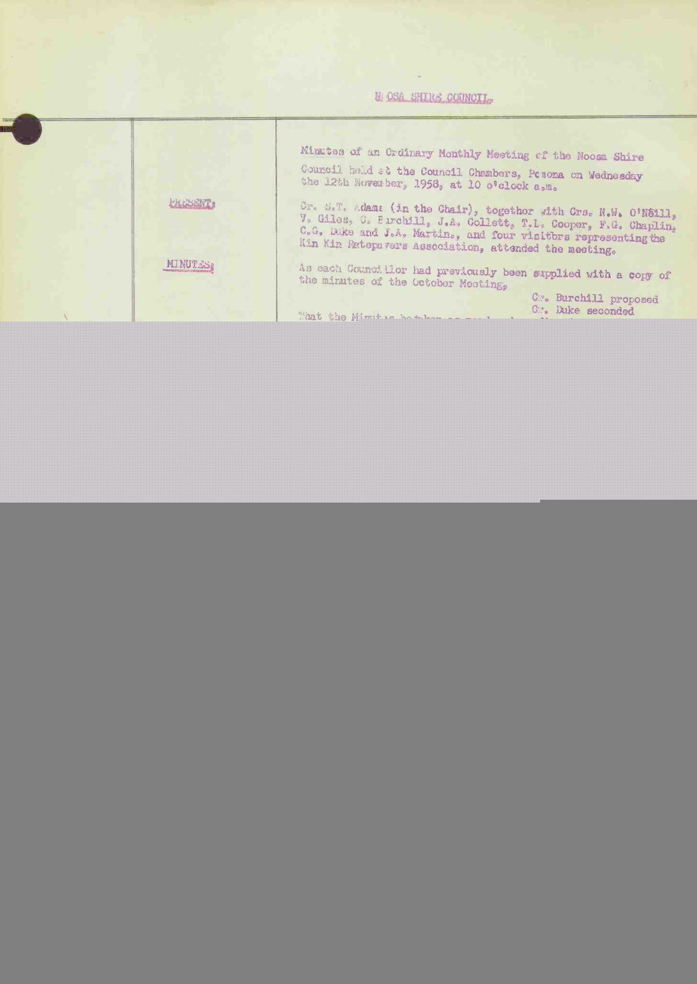 Noosa Shire Council Meeting Minutes 1958_11_12 Ordinary Meeting