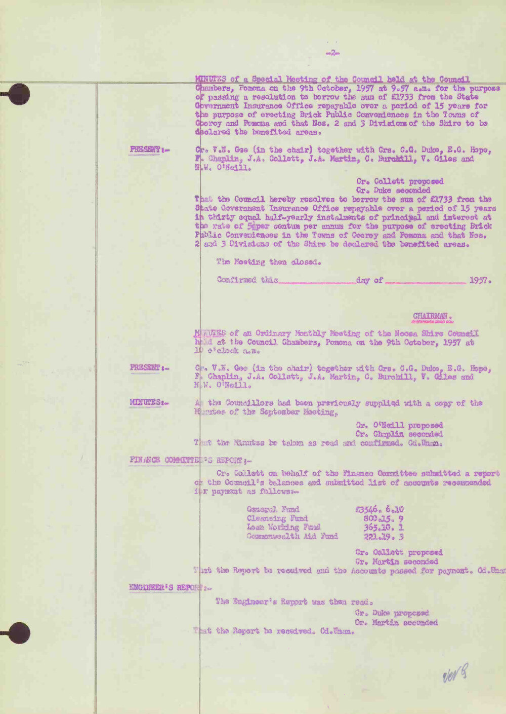 Noosa Shire Council Meeting Minutes 1957_10_09 Ordinary Meeting