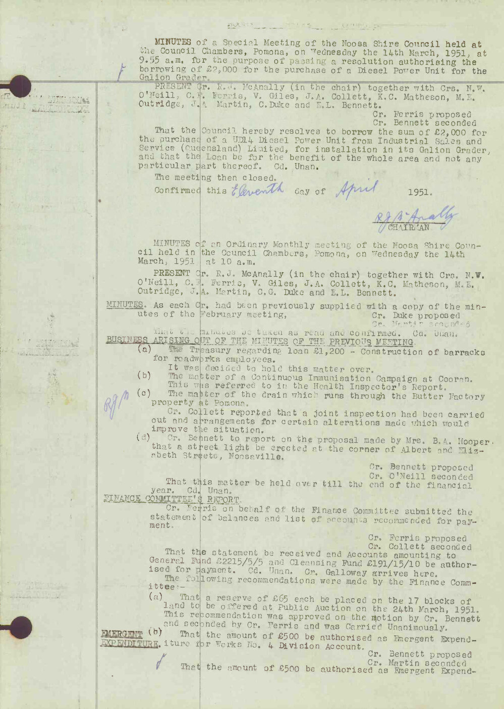 Noosa Shire Council Meeting Minutes 1951_03_14 Ordinary Meeting