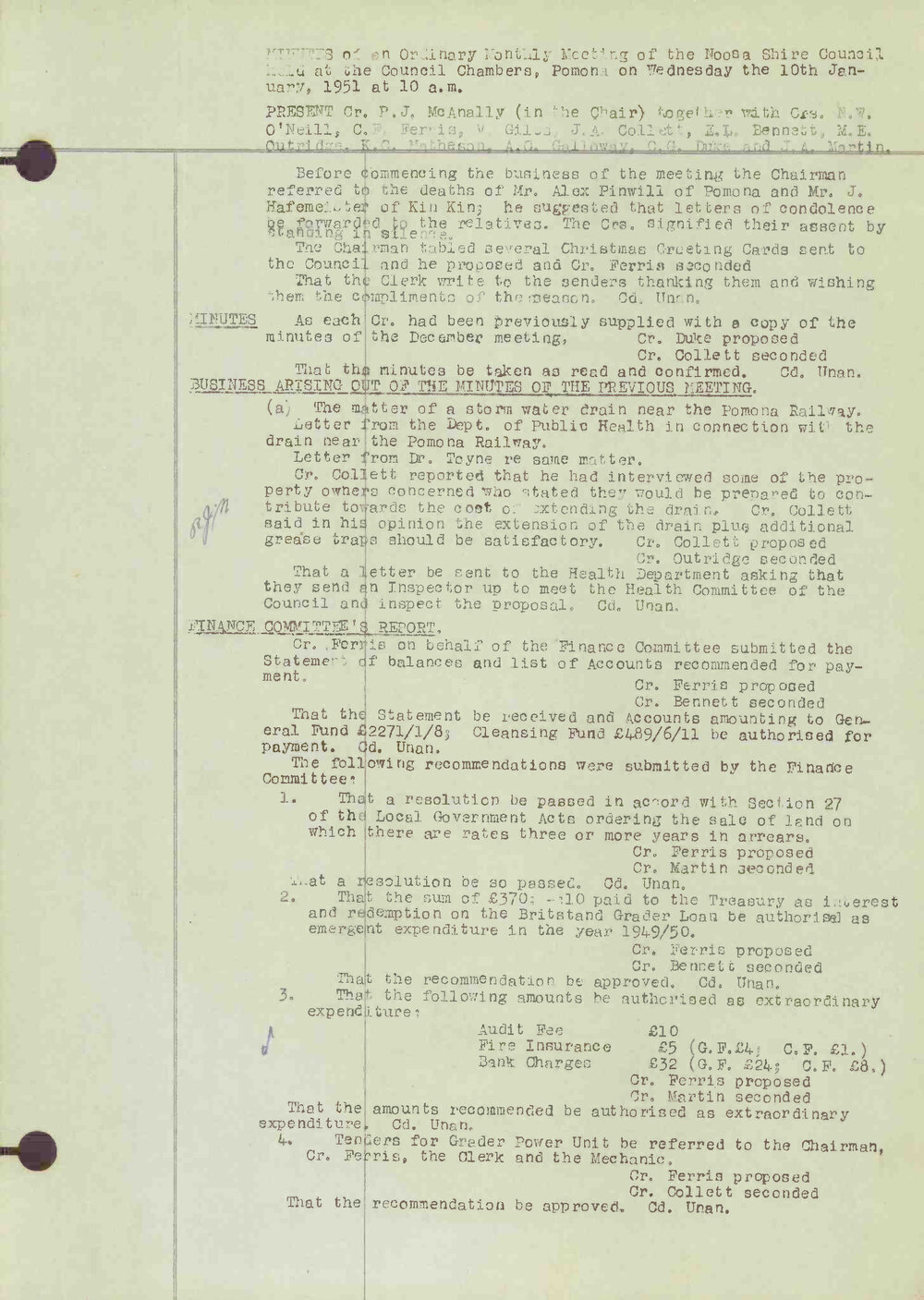 Noosa Shire Council Meeting Minutes 1951_01_10 Ordinary Meeting