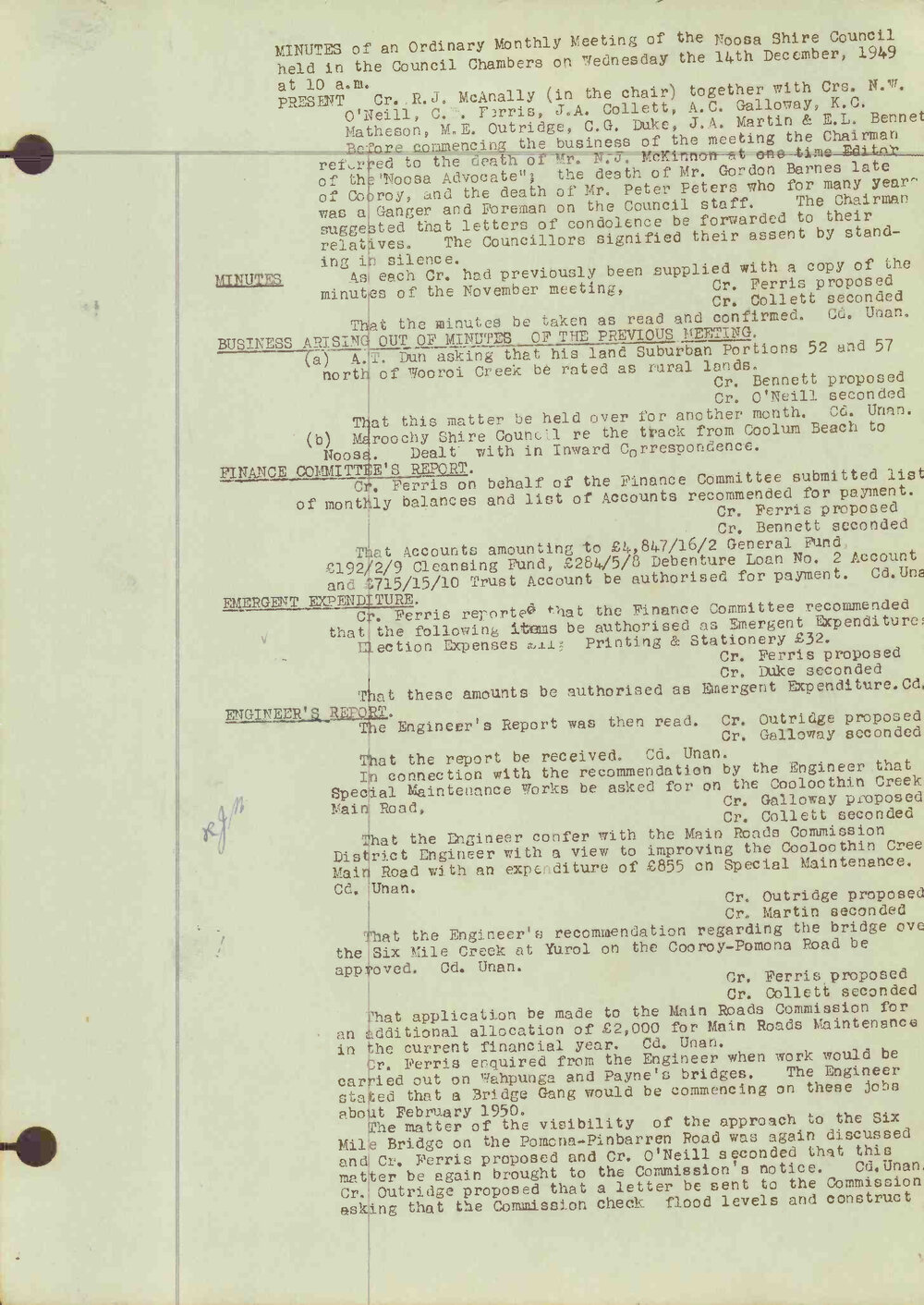 Noosa Shire Council Meeting Minutes 1949_12_14 Ordinary Meeting