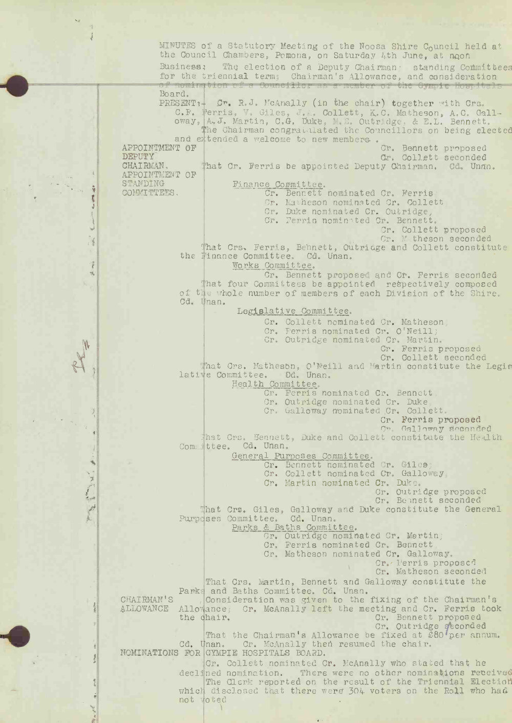 Noosa Shire Council Meeting Minutes 1949_06_04 Statutory Meeting