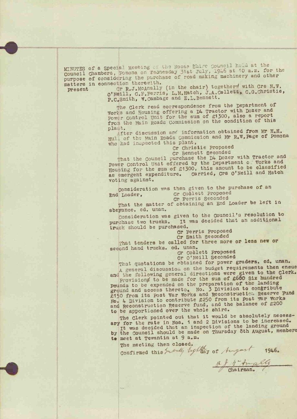 Noosa Shire Council Meeting Minutes 1946_08_28 Ordinary Meeting
