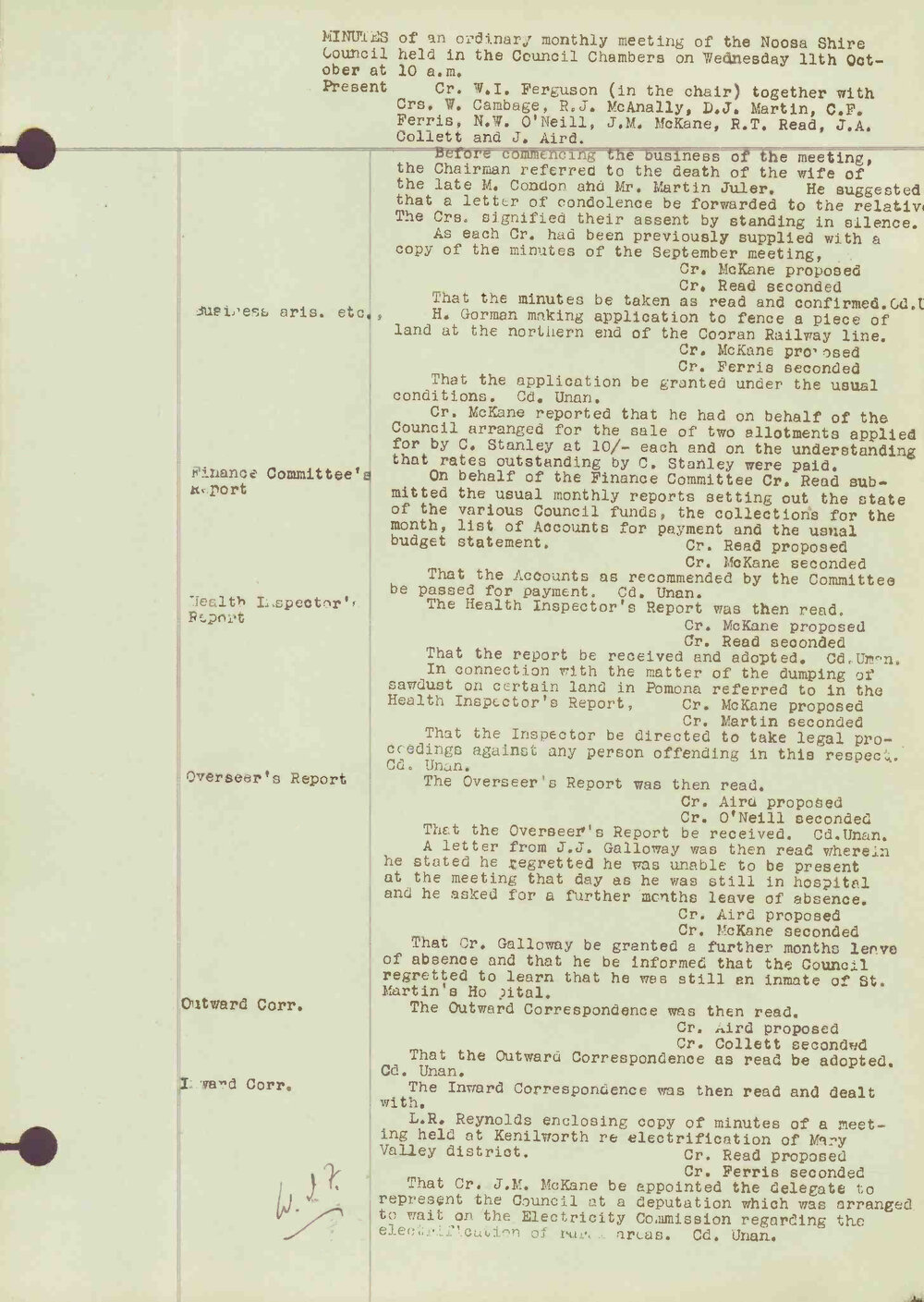 Noosa Shire Council Meeting Minutes 1944_10_11 Ordinary Meeting