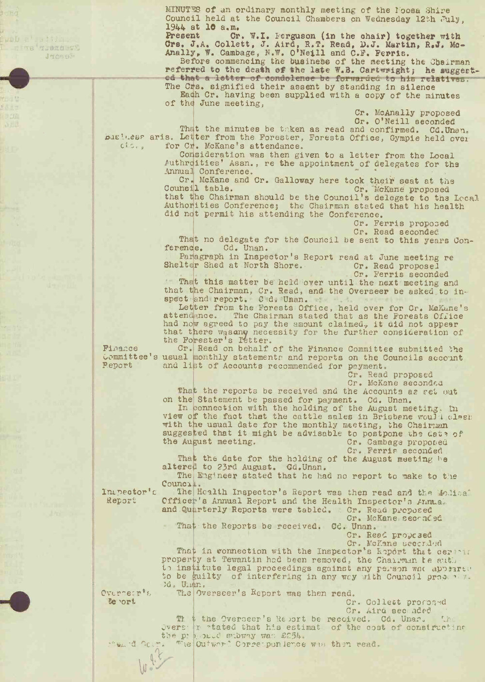 Noosa Shire Council Meeting Minutes 1944_07_12 Ordinary Meeting