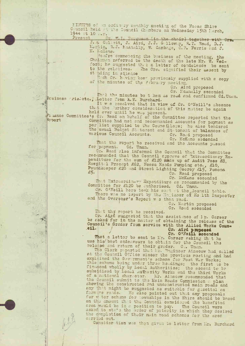 Noosa Shire Council Meeting Minutes 1944_03_15 Ordinary Meeting