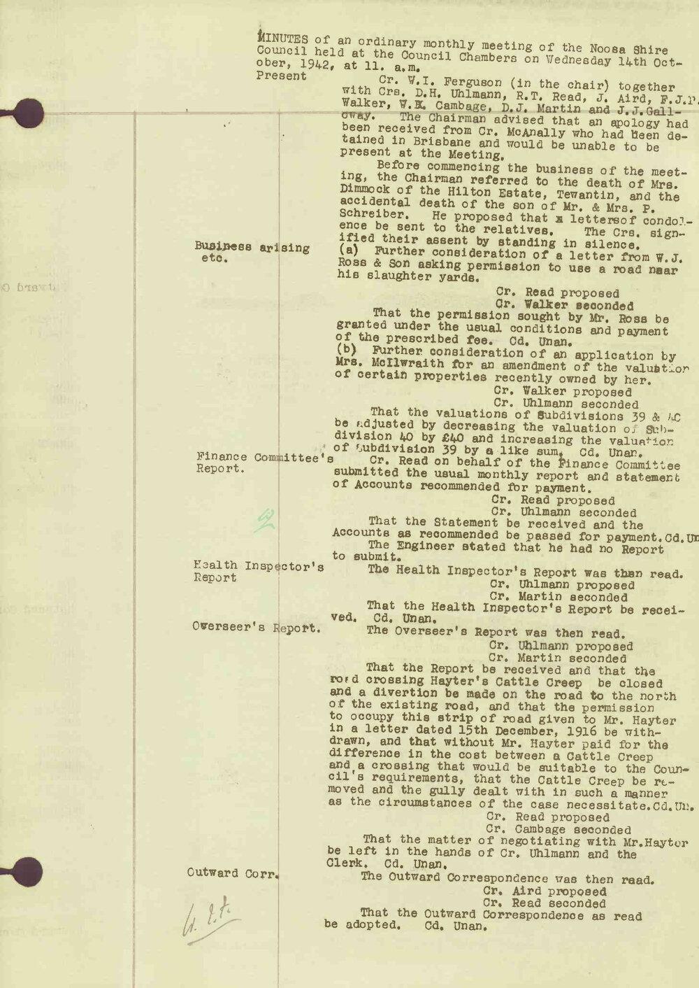 Noosa Shire Council Meeting Minutes 1942_10_14 Ordinary Meeting