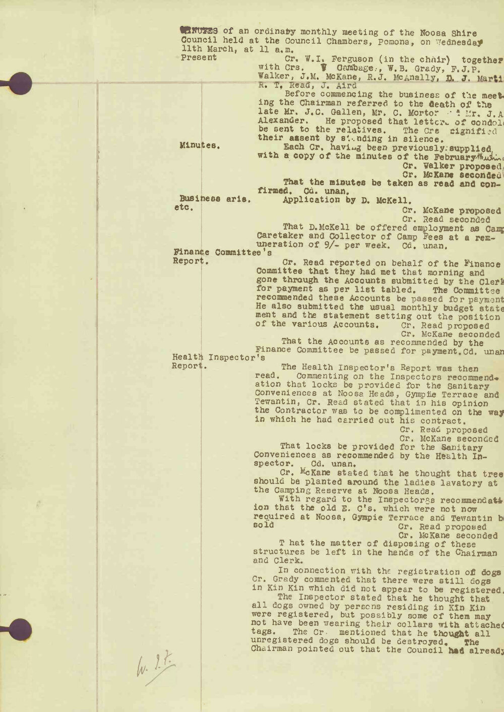 Noosa Shire Council Meeting Minutes 1942_03_11 Ordinary Meeting