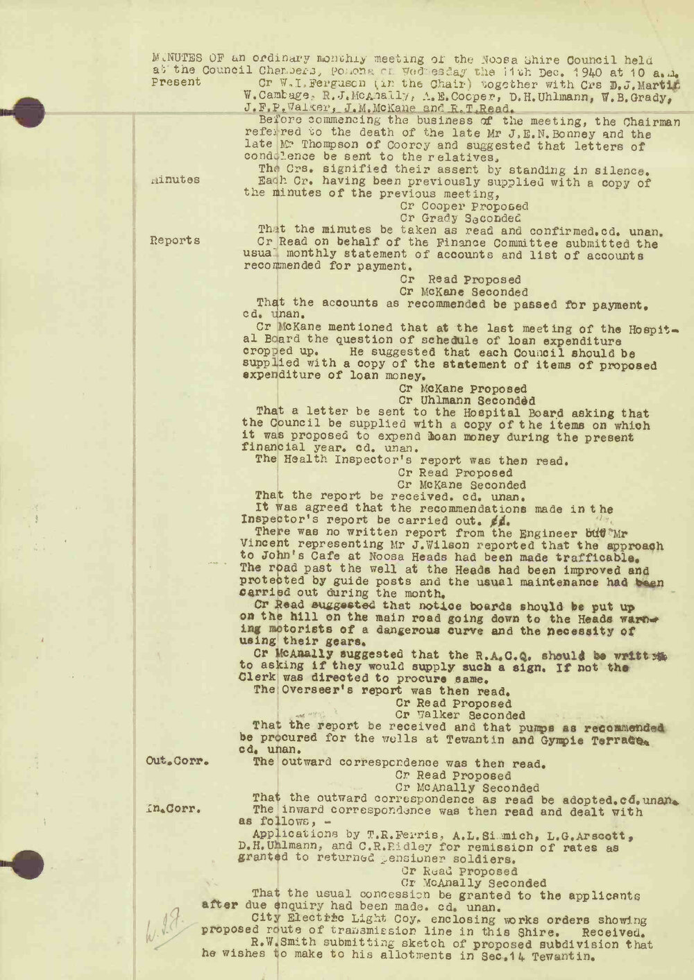 Noosa Shire Council Meeting Minutes 1940_12_11 Ordinary Meeting