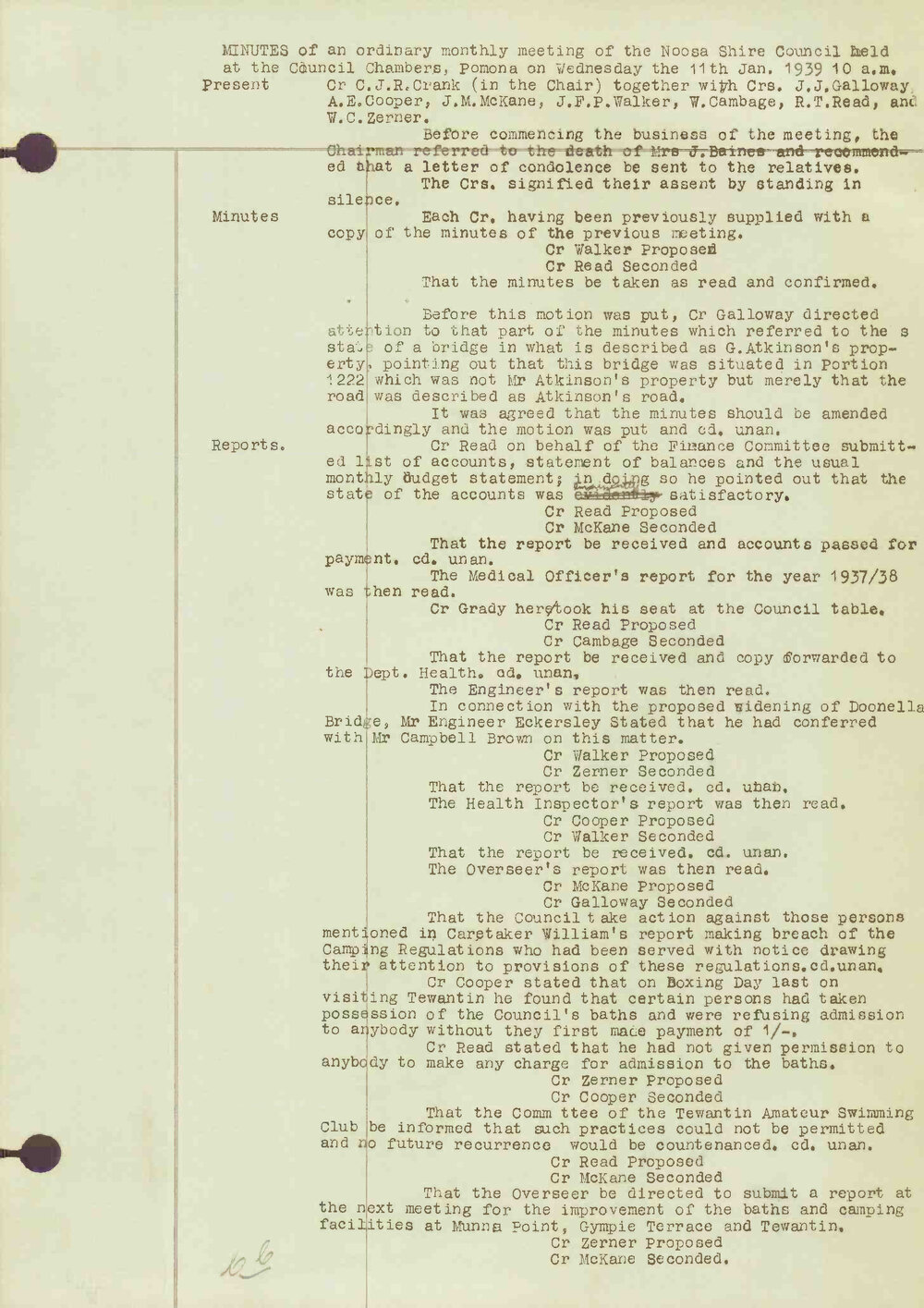 Noosa Shire Council Meeting Minutes 1939_01_11 Ordinary Meeting