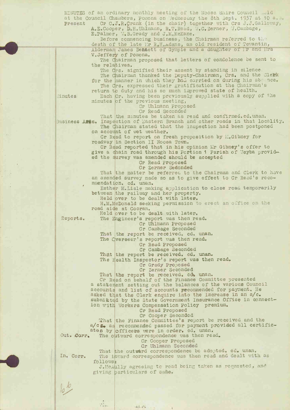 Noosa Shire Council Meeting Minutes 1937_09_08 Ordinary Meeting