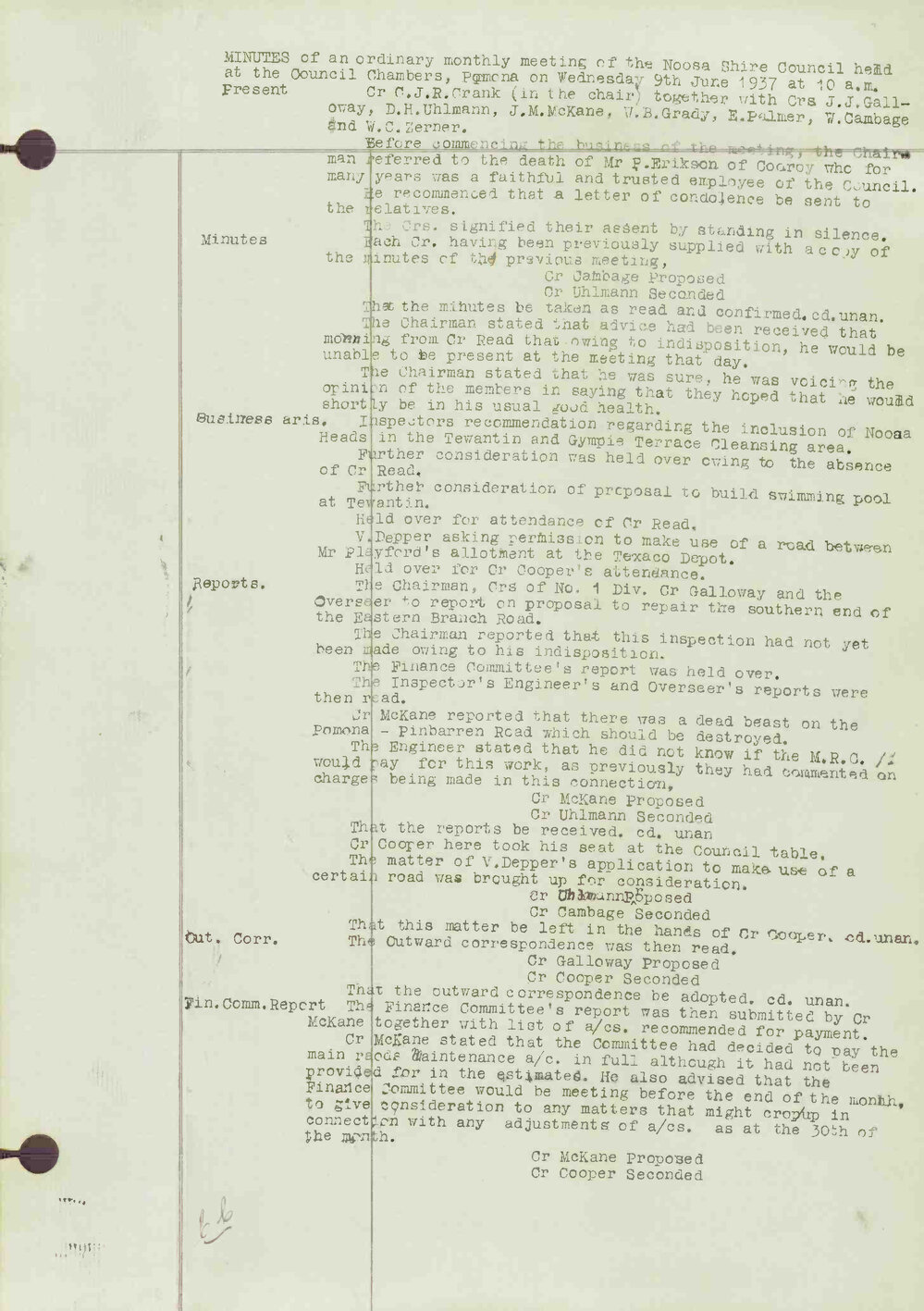 Noosa Shire Council Meeting Minutes 1937_06_09 Ordinary Meeting