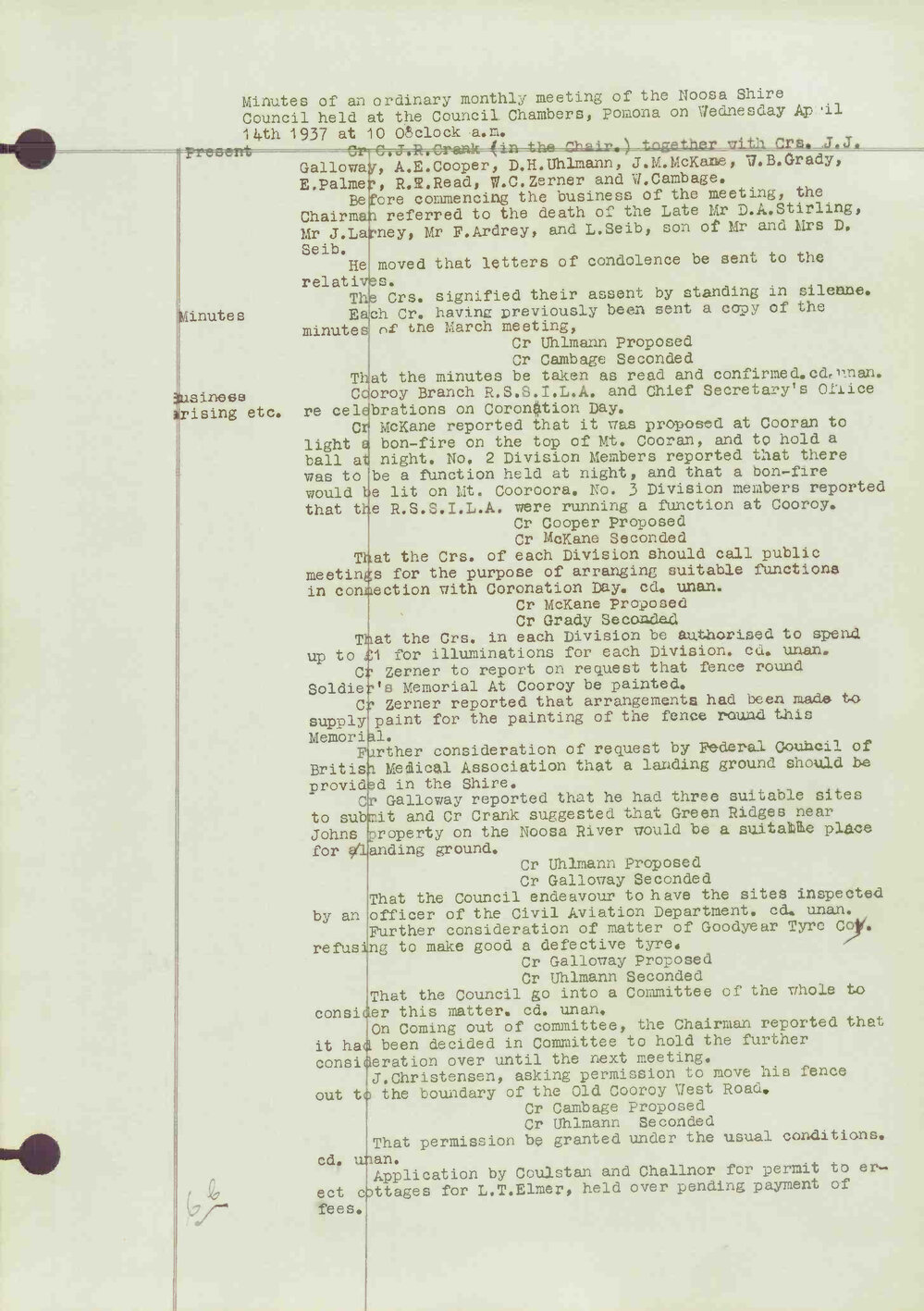 Noosa Shire Council Meeting Minutes 1937_04_14 Ordinary Meeting