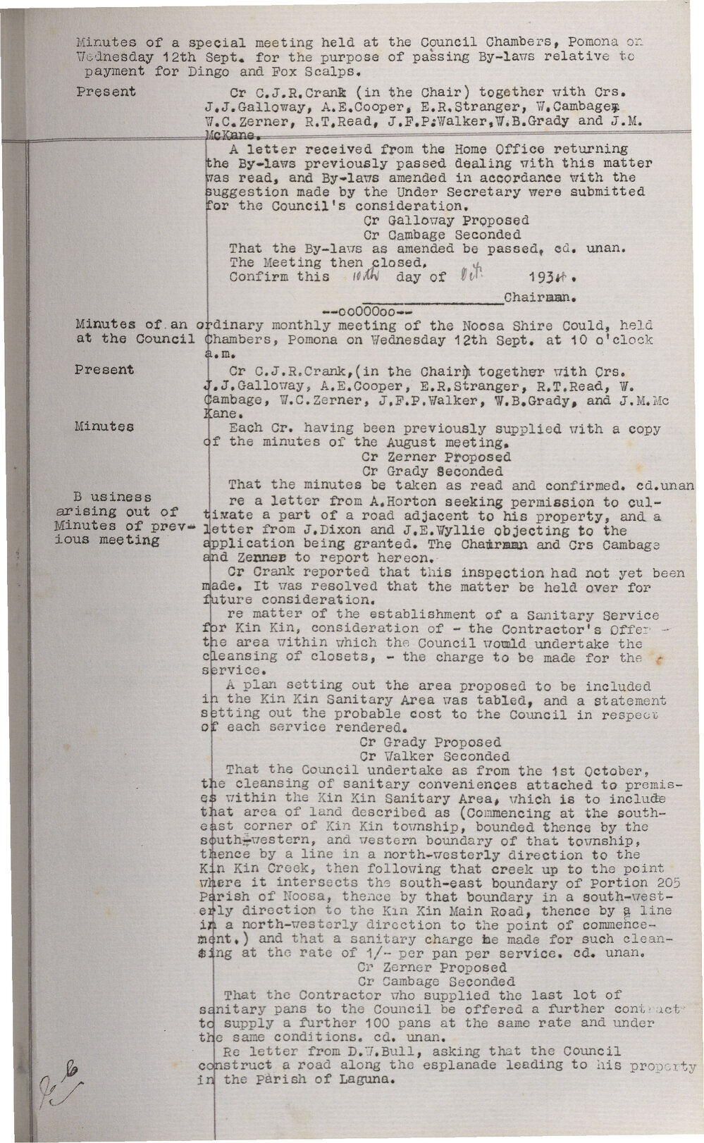 Noosa Shire Council Meeting Minutes 1934_09_12 Ordinary Meeting