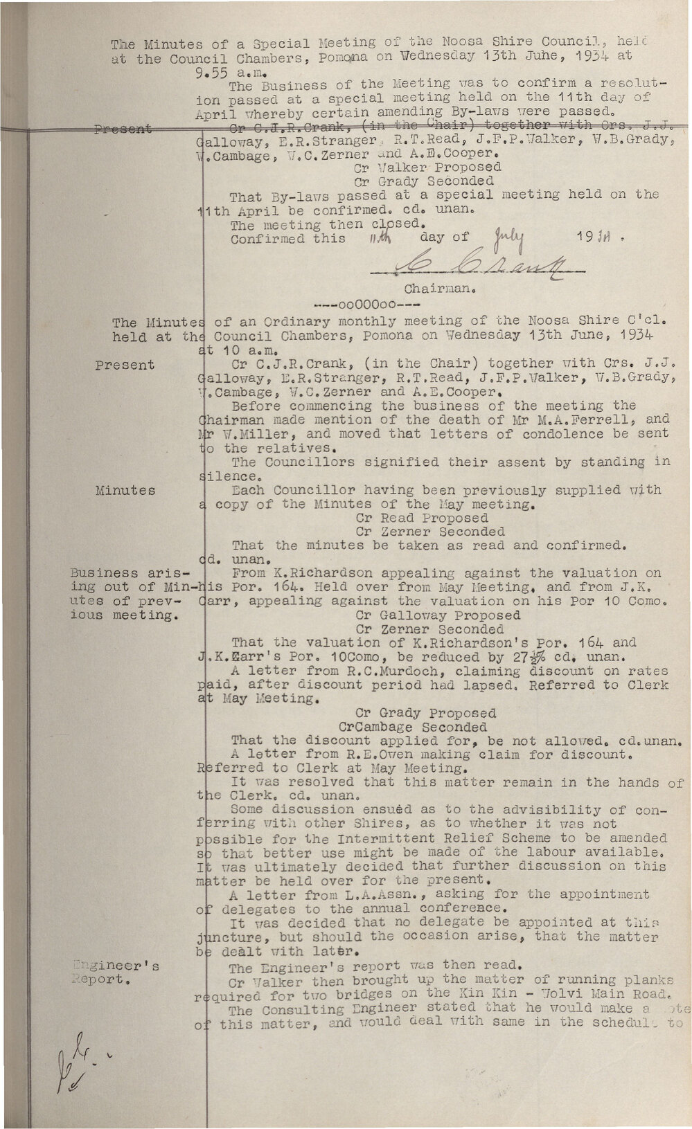 Noosa Shire Council Meeting Minutes 1934_06_13 Ordinary Meeting