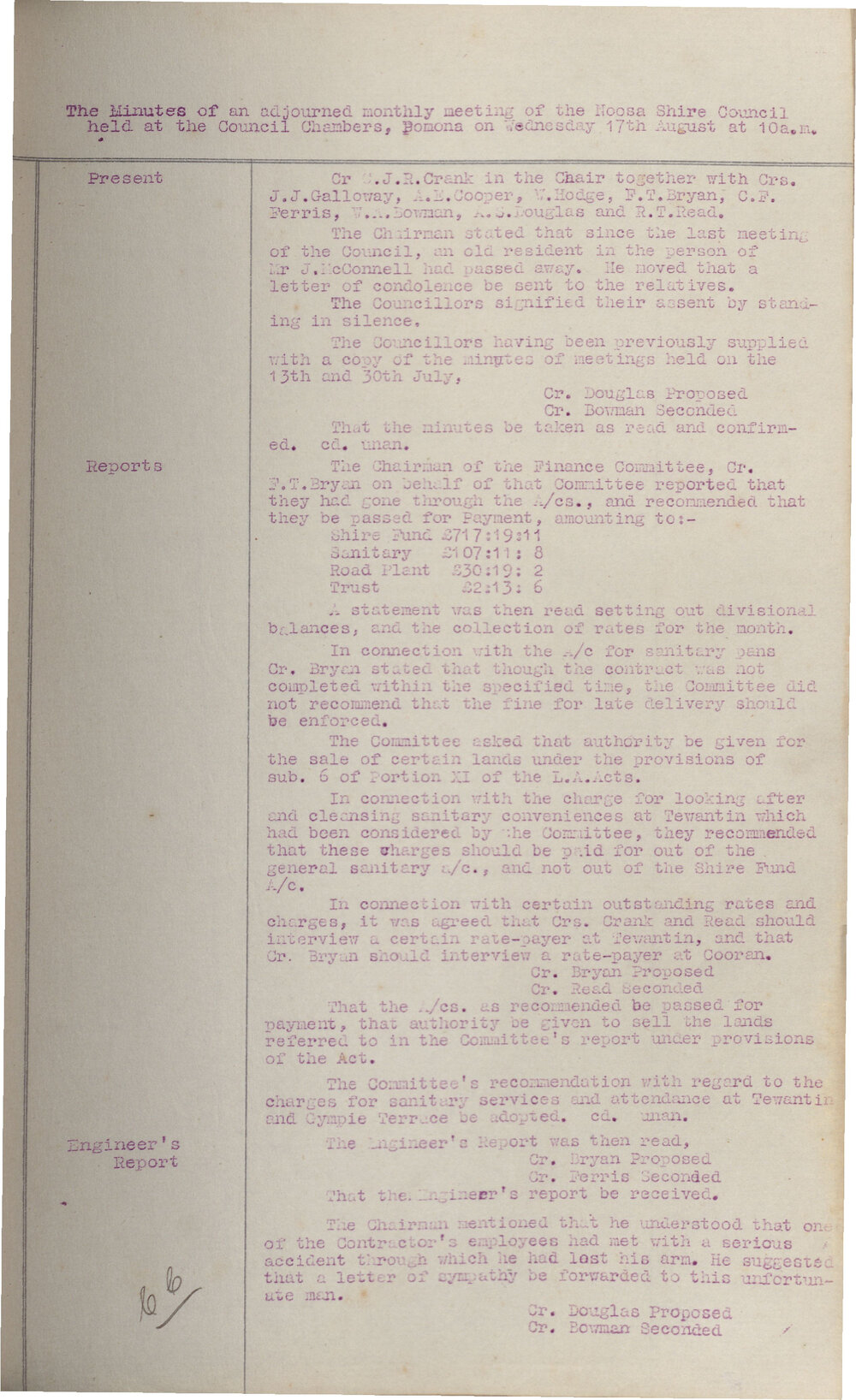 Noosa Shire Council Meeting Minutes 1932_08_17 Ordinary Meeting