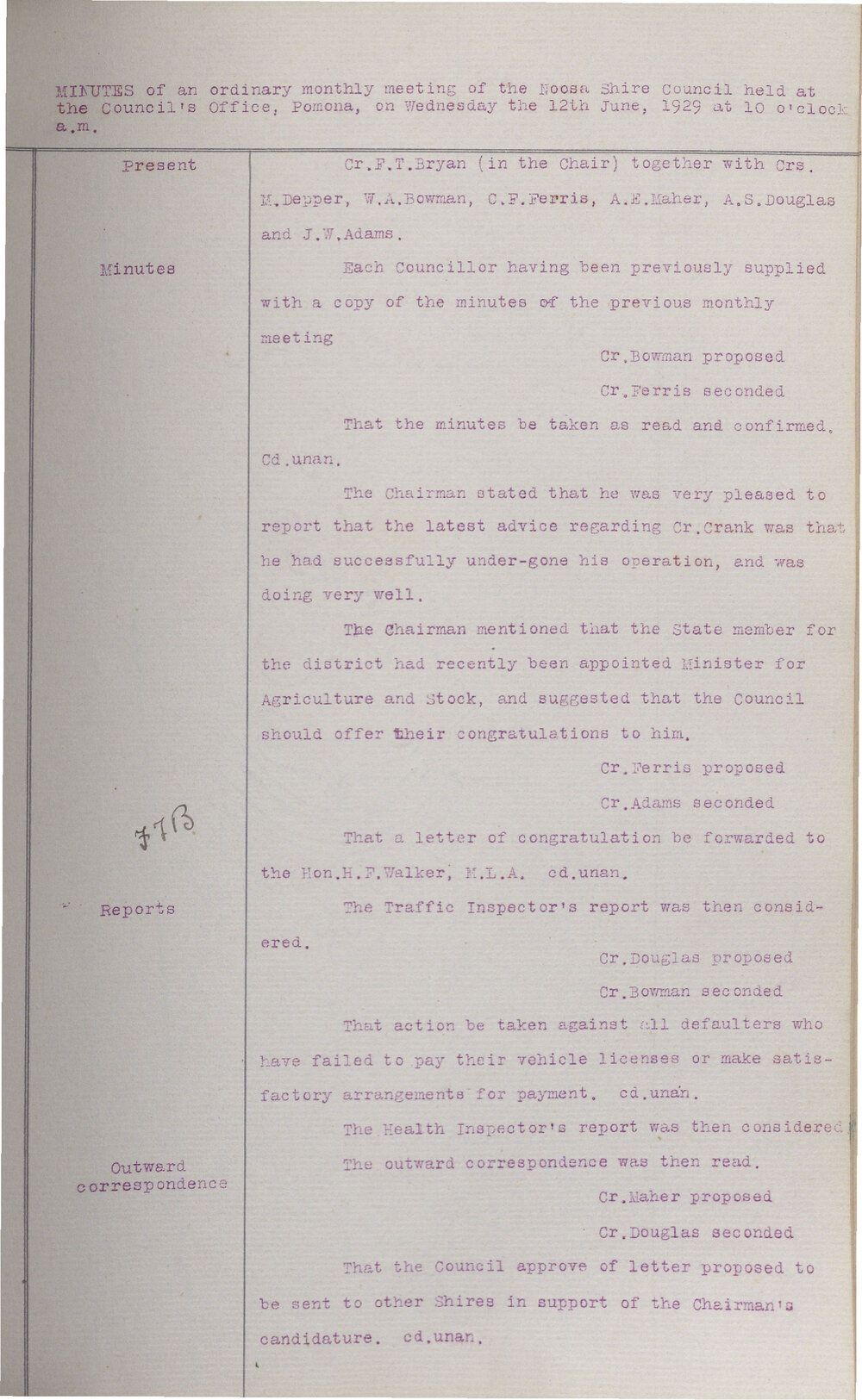 Noosa Shire Council Meeting Minutes 1929_06_12 Ordinary Meeting