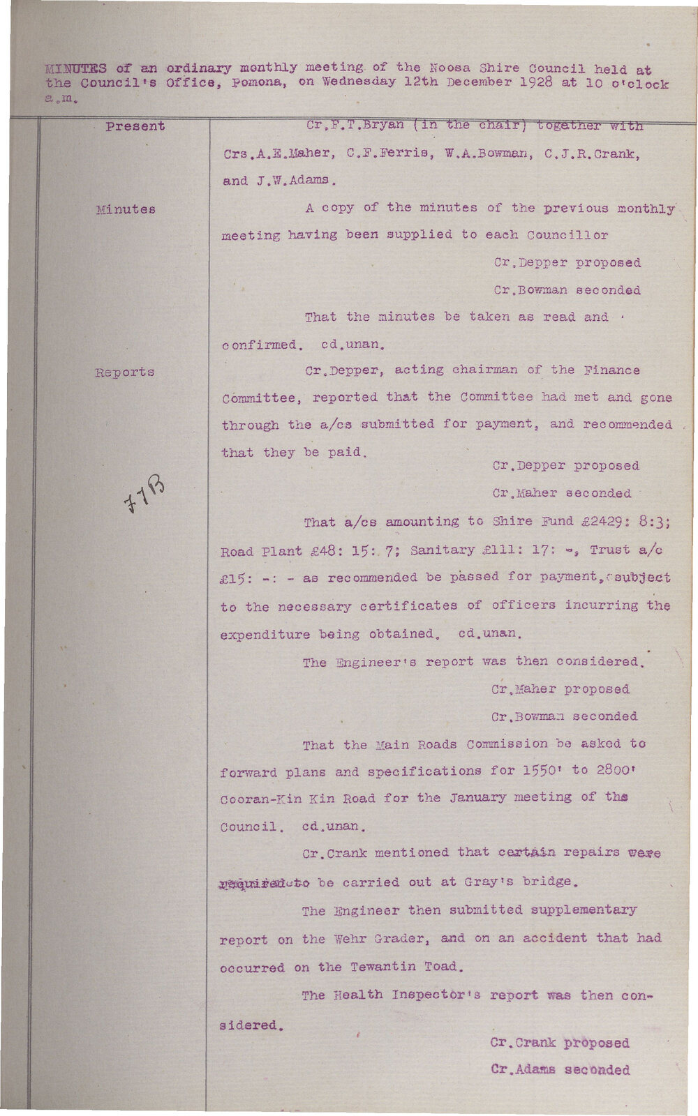 Noosa Shire Council Meeting Minutes 1928_12_12 Ordinary Meeting
