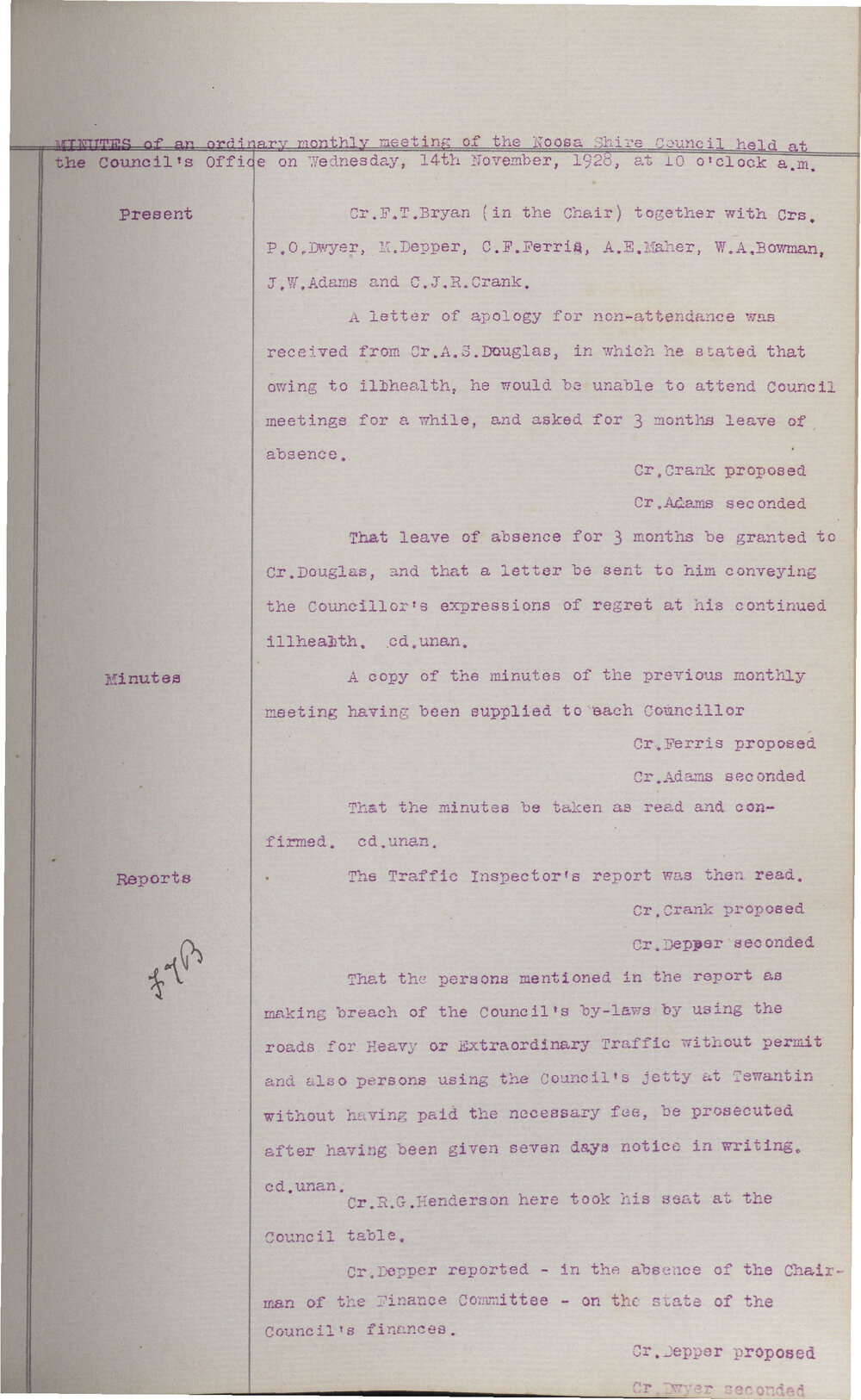Noosa Shire Council Meeting Minutes 1928_11_14 Ordinary Meeting