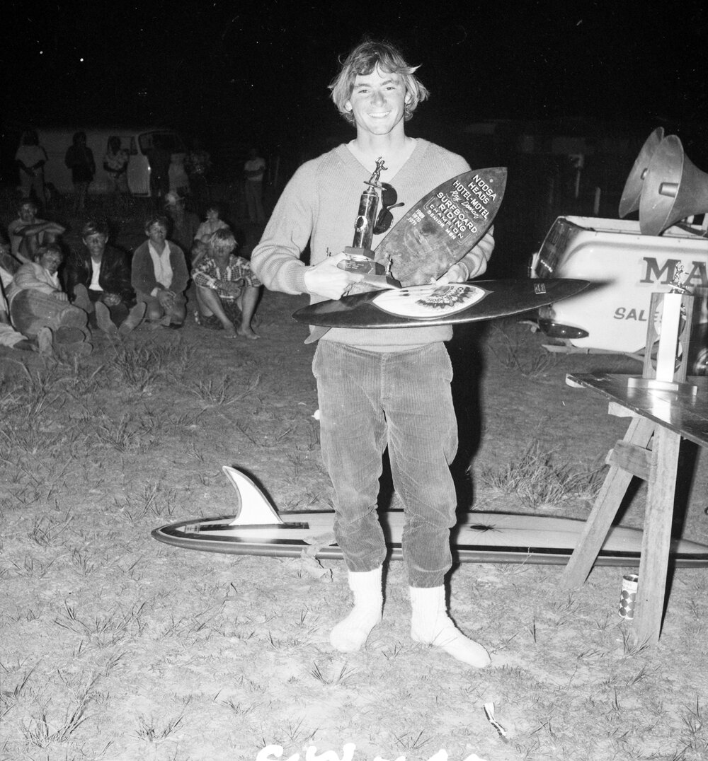 Ted Spencer, Noosa Heads Surfboard Open Presentation, Noosa Heads, September 1969