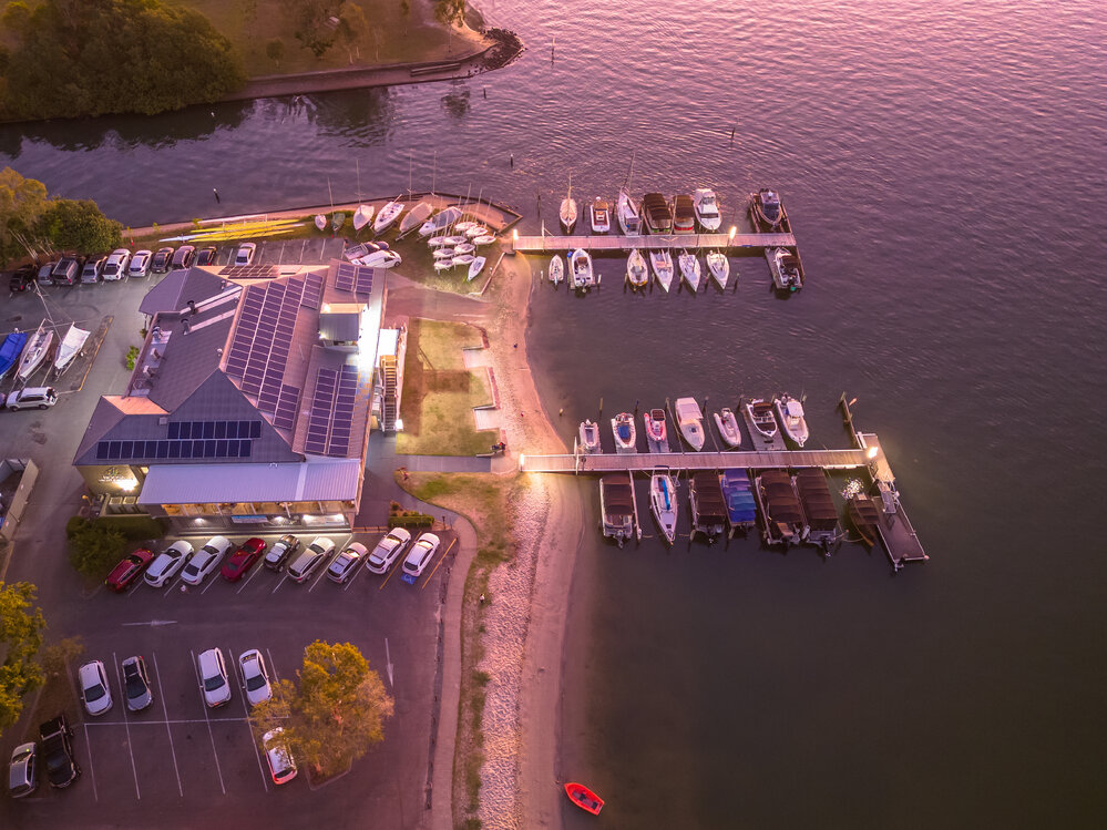 Drone view, Noosa Yacht and Rowing Club, 142 Gympie Terrace, Noosaville, 5 May 2023