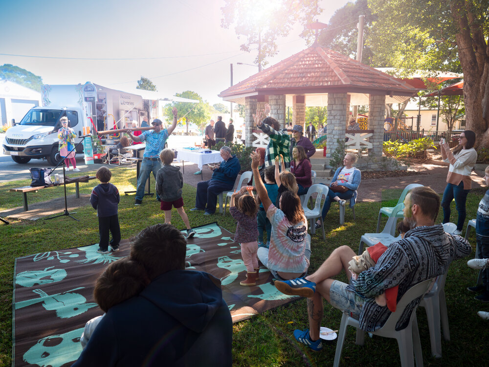 Gregg Dreise, Noosa Libraries mobile library vehicle launch and 50th birthday celebrations, Joe Bazzo Park, Reserve Street, Pomona, 10 June 2023