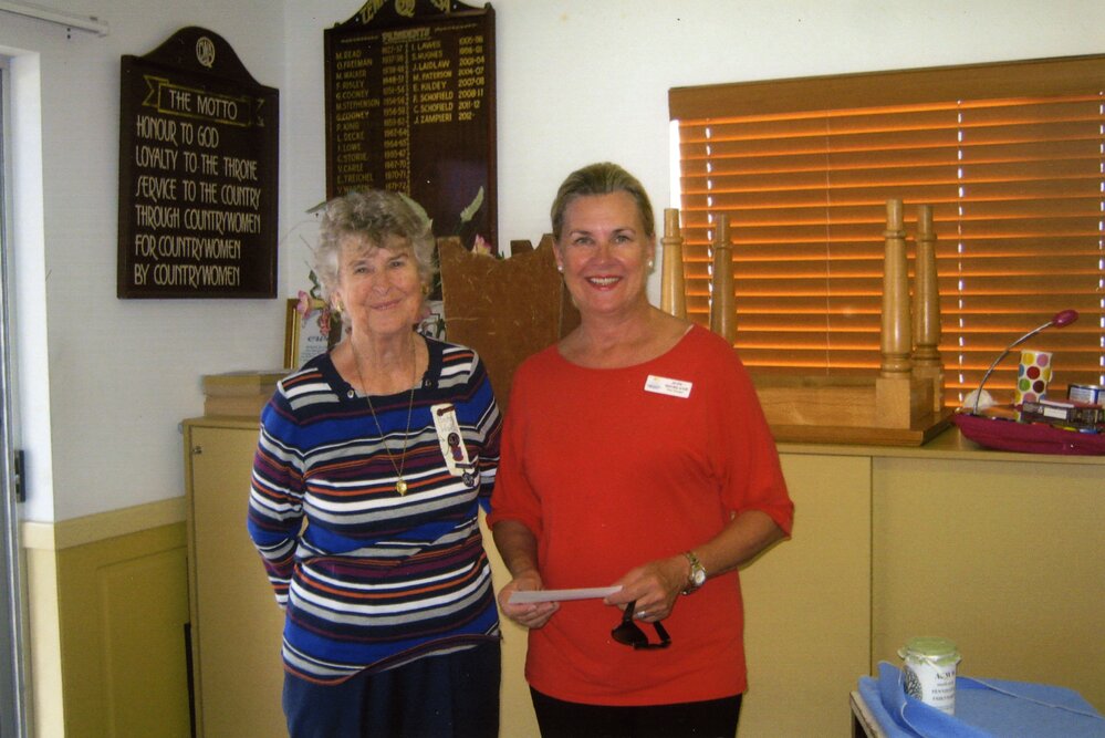 QCWA President Beryl Wells with Manager of Katie Rose Cottage Hospice, QCWA Tewantin Noosa Branch Hall, Tewantin, ca 2015