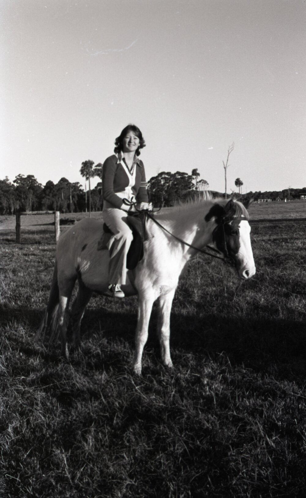 Horse rider, Walanco Riding School, Tewantin Road, midway Tewantin and Cooroy, 25 June 1977