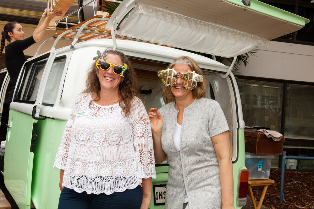 Kerri Contini and Nicole Maggs (l-r), Opening, 'What's up Sunshine?' exhibition, Noosa Regional Gallery, Tewantin, 15 June 2017