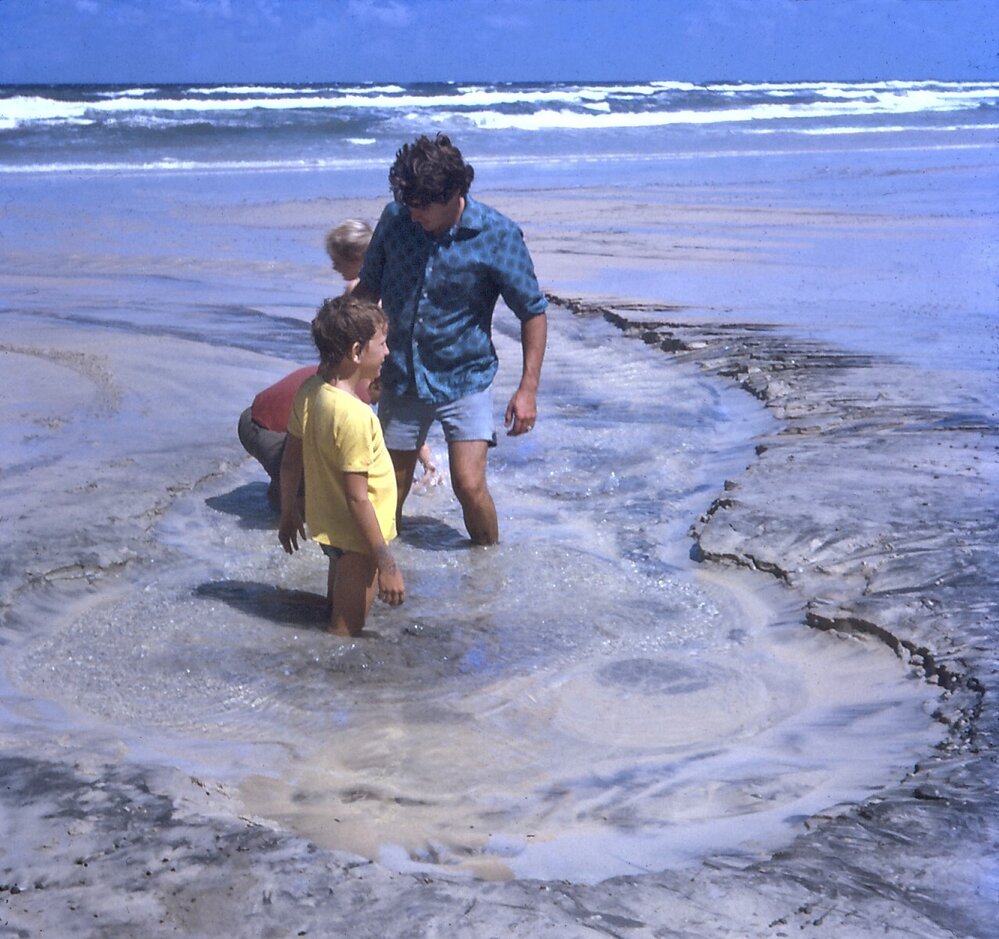 Boys and fresh water bubbler, Noosa North Shore, 1970s