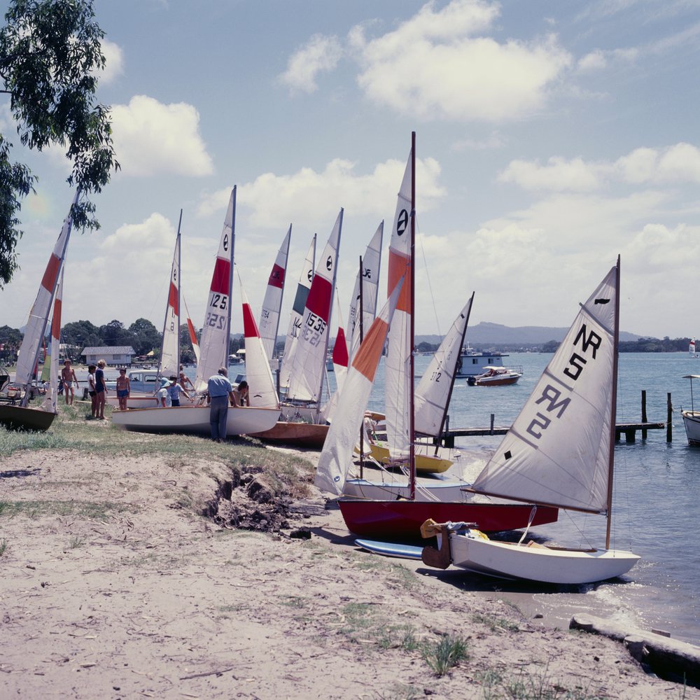 Sailing boats on bank Noosa River, Noosaville