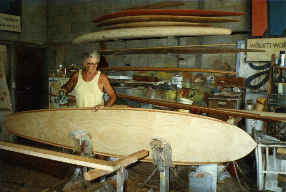 Bill Wallace,  'Okanui'  timber surfboard in production, Noosaville, ca 1990s