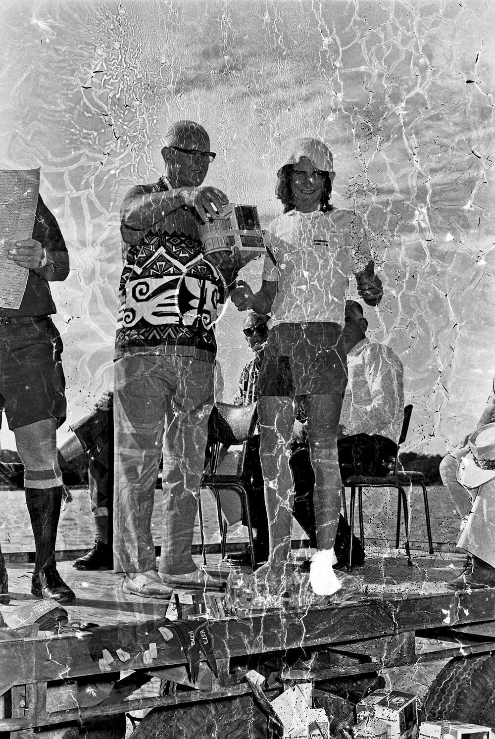 Sir Thomas Hiley (l-r), presentation, Festivals of Waters, Tewantin, 26 August 1973