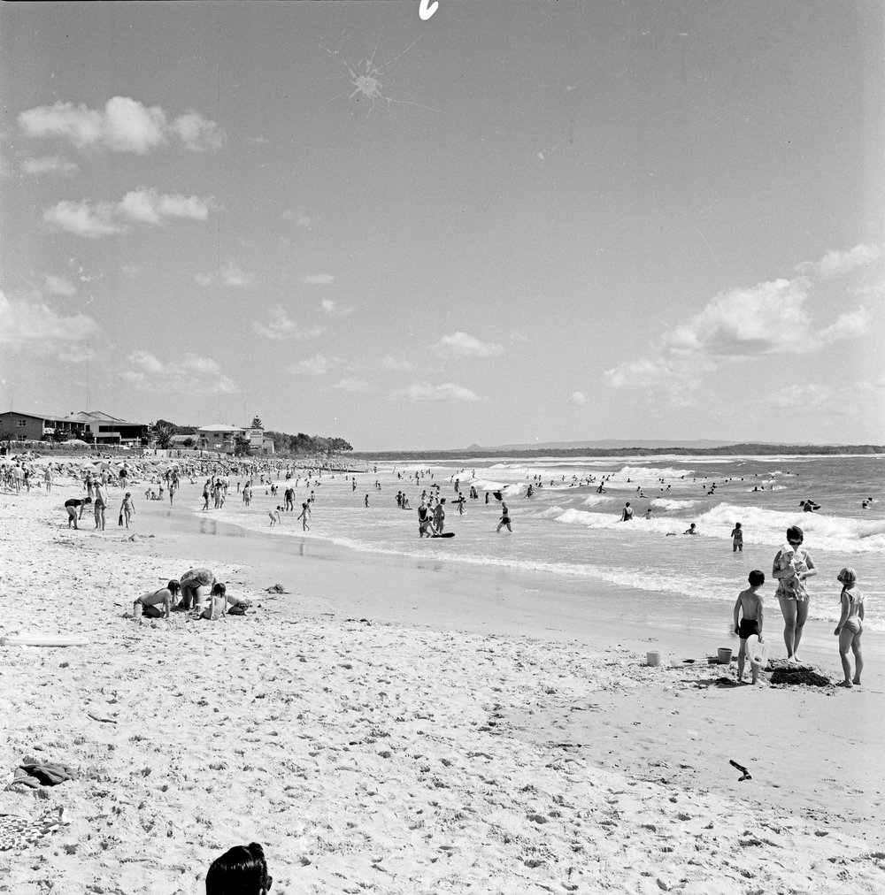 Beachgoers, Noosa Main Beach, Noosa Heads, ca 1970-72