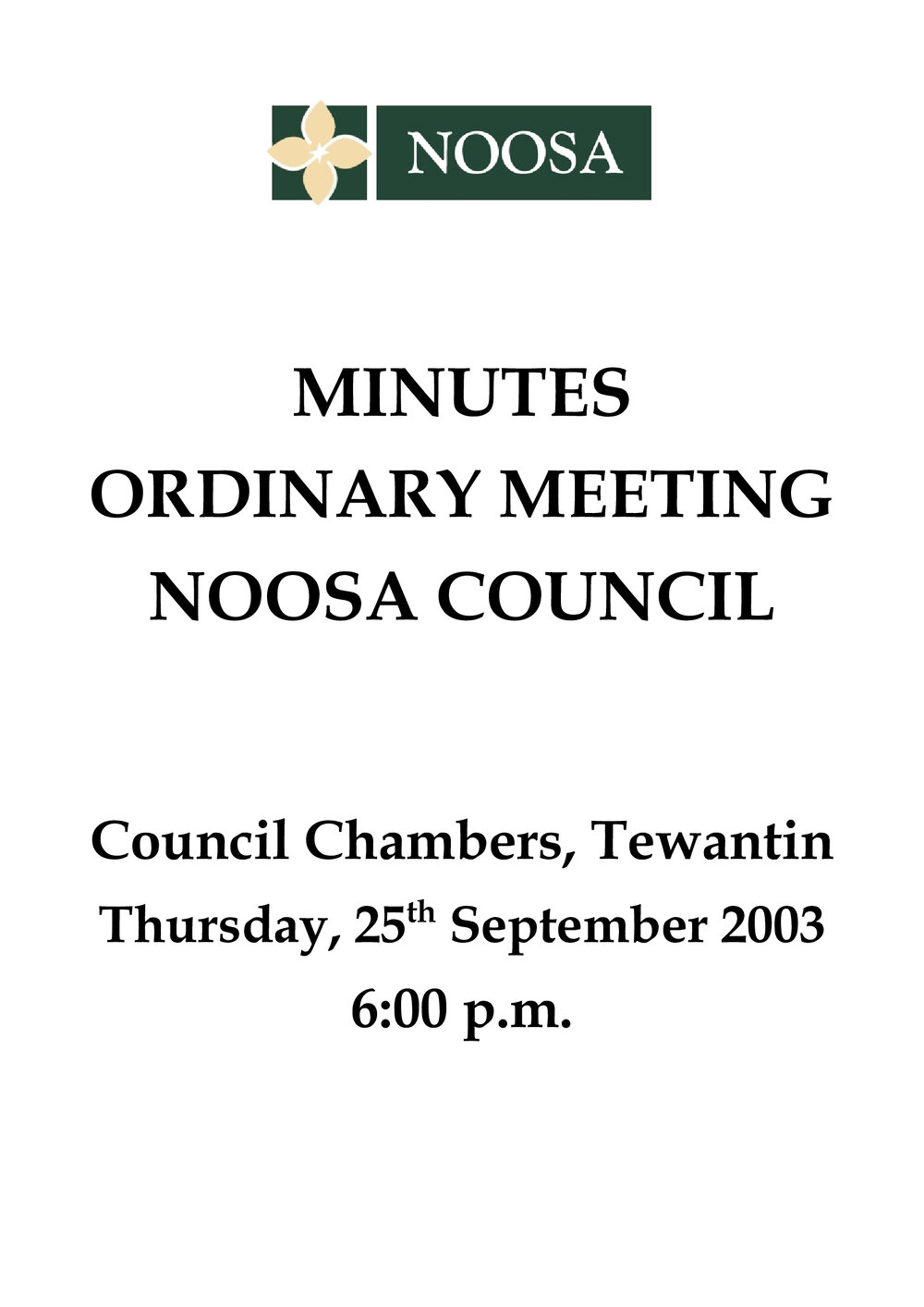 Noosa Council Meeting Minutes 2003_09_25 Ordinary Meeting
