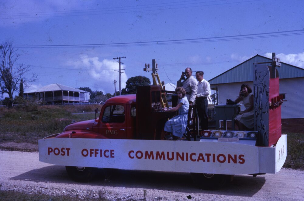 Post Office float, Cooroy Mardi Gras, Garnet Street, Cooroy, November 1974