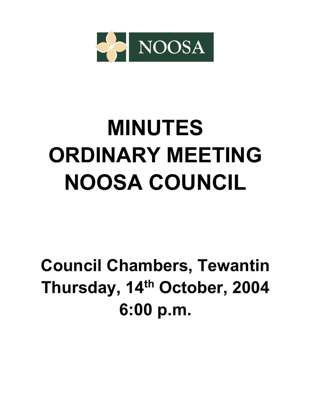 Noosa Council Meeting Minutes 2004_10_14 Ordinary Meeting