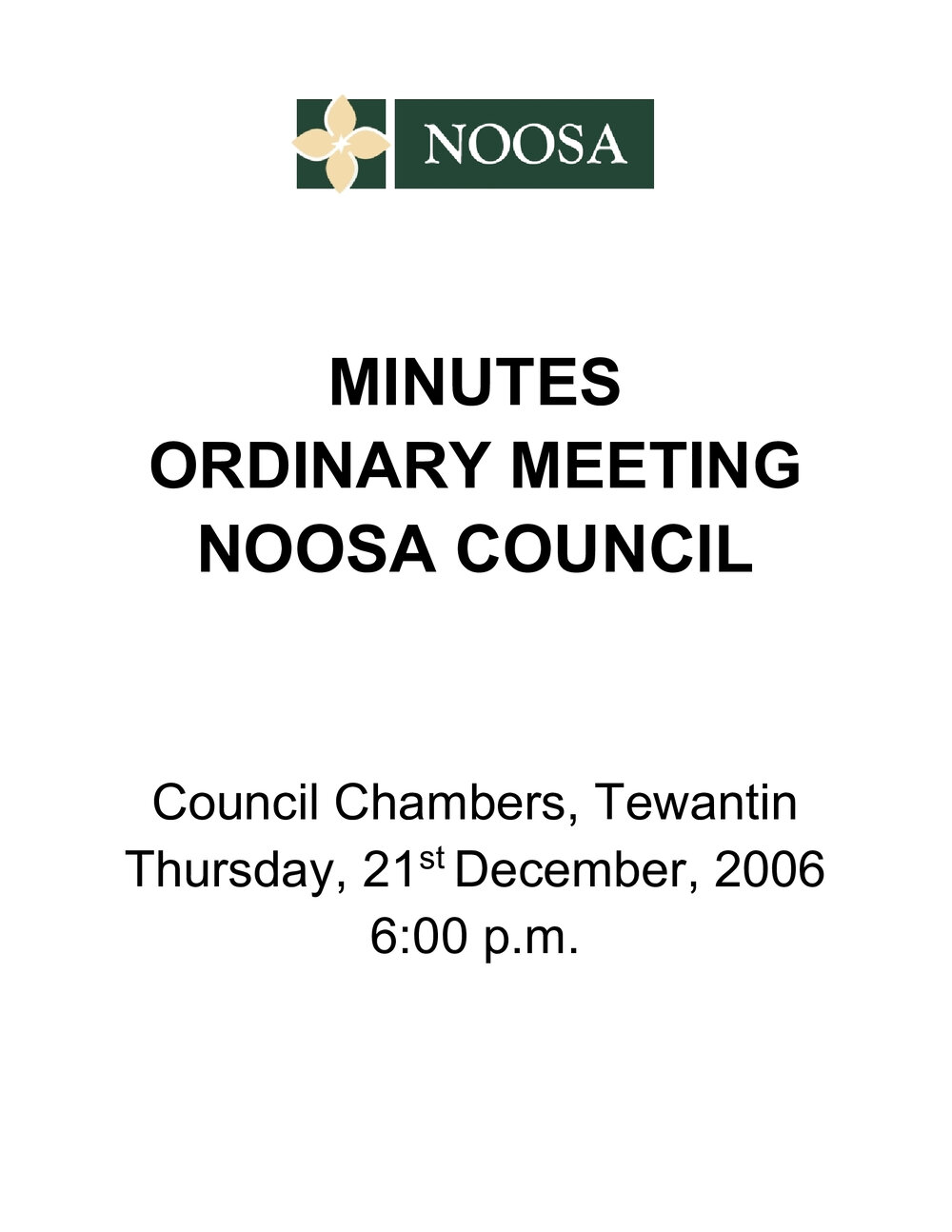 Noosa Council Meeting Minutes 2006_12_21 Ordinary Meeting